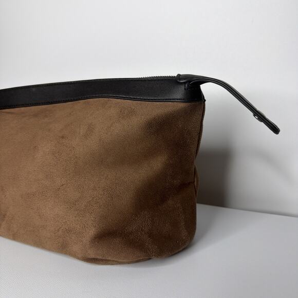 Sondra Roberts Squared Vegan Leather Brown Suede Clutch Purse Makeup Bag Travel - Picture 5 of 14